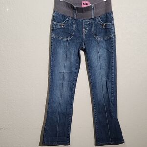 Blue Straight Leg Jeans with Elastic Waistband